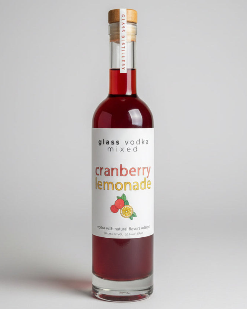 Bottle of Glass Vodka Mixed Cranberry lemonade ready-to-drink cocktail.