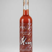 Bottle of Glass Vodka Mixed loody Mary cocktail.
